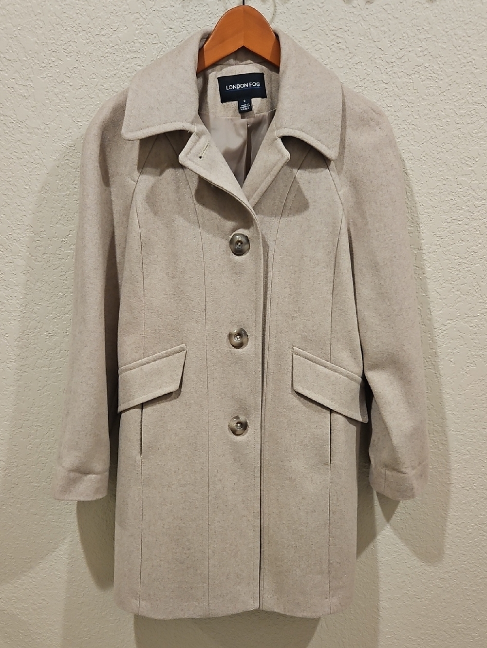 London Fog Cream Wool-Blend Pea Coat with Button Front Size S